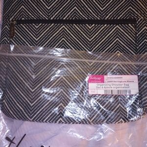 NWT Black and White Herringbone Organizing  Shoulder Bag